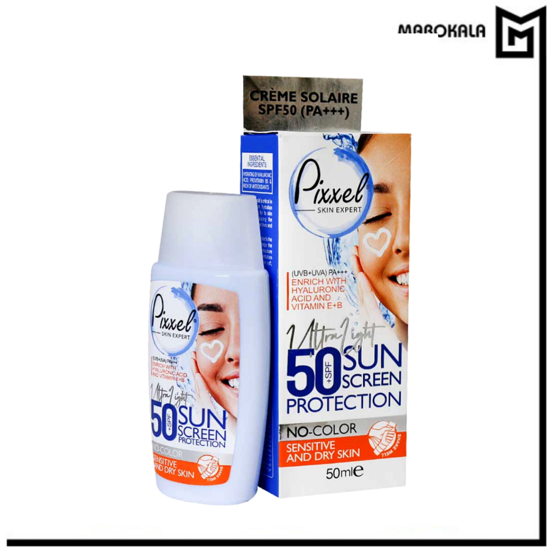 کرم ضد آفتاب بی رنگ SPF50 پیکسل مناسب پوست خشک و حساس حجم 50 میلی لیتر(قیمت خرید عمده تومان)
